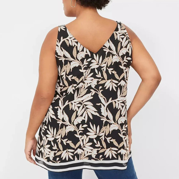Lane Bryant Cream Tan Bordered Leaves Swing V-Neck Single-Layer Chiffon Tank 26 - Picture 10 of 12